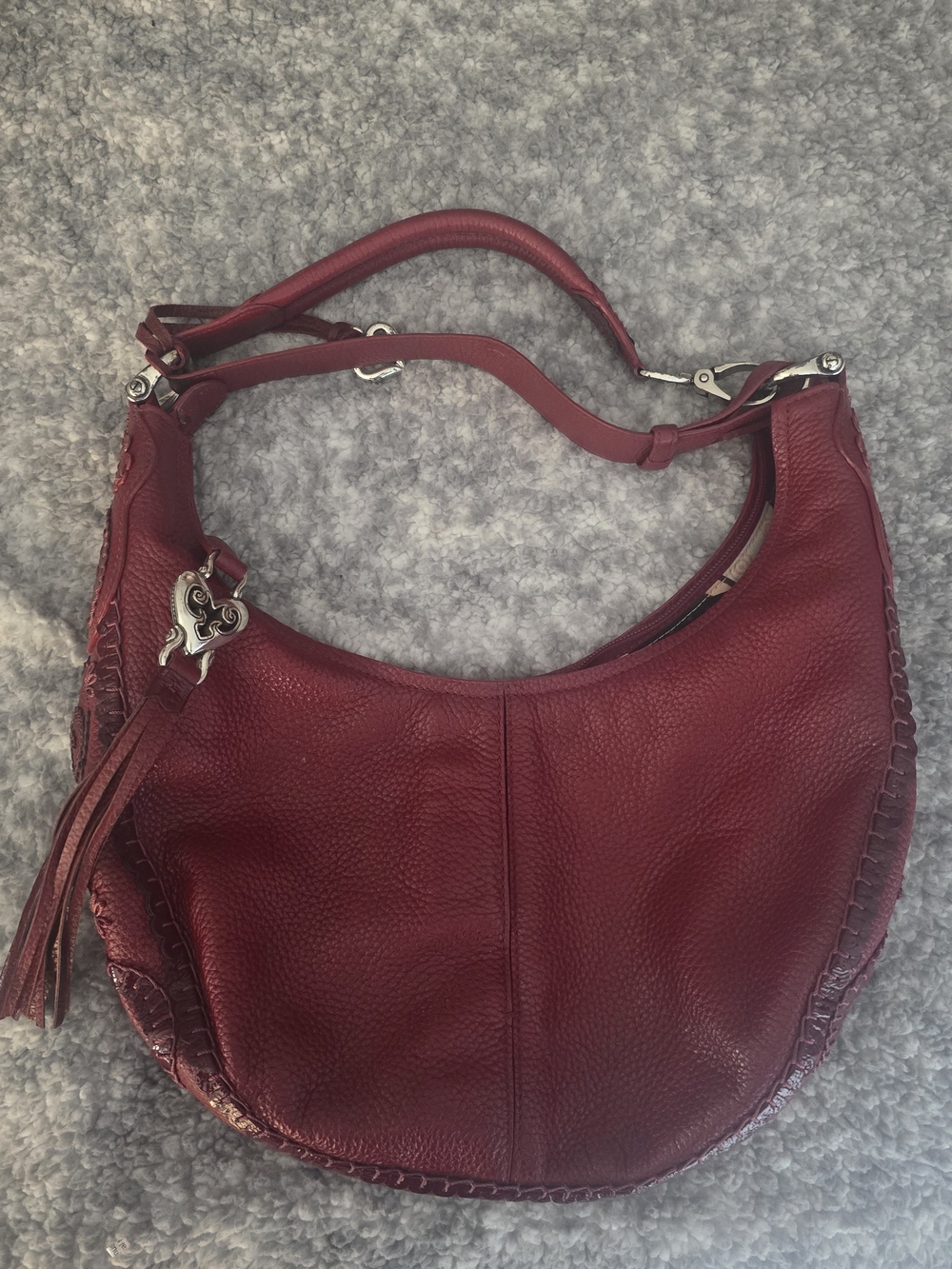 Leather Hobo Shoulder Bag in Deep Wine